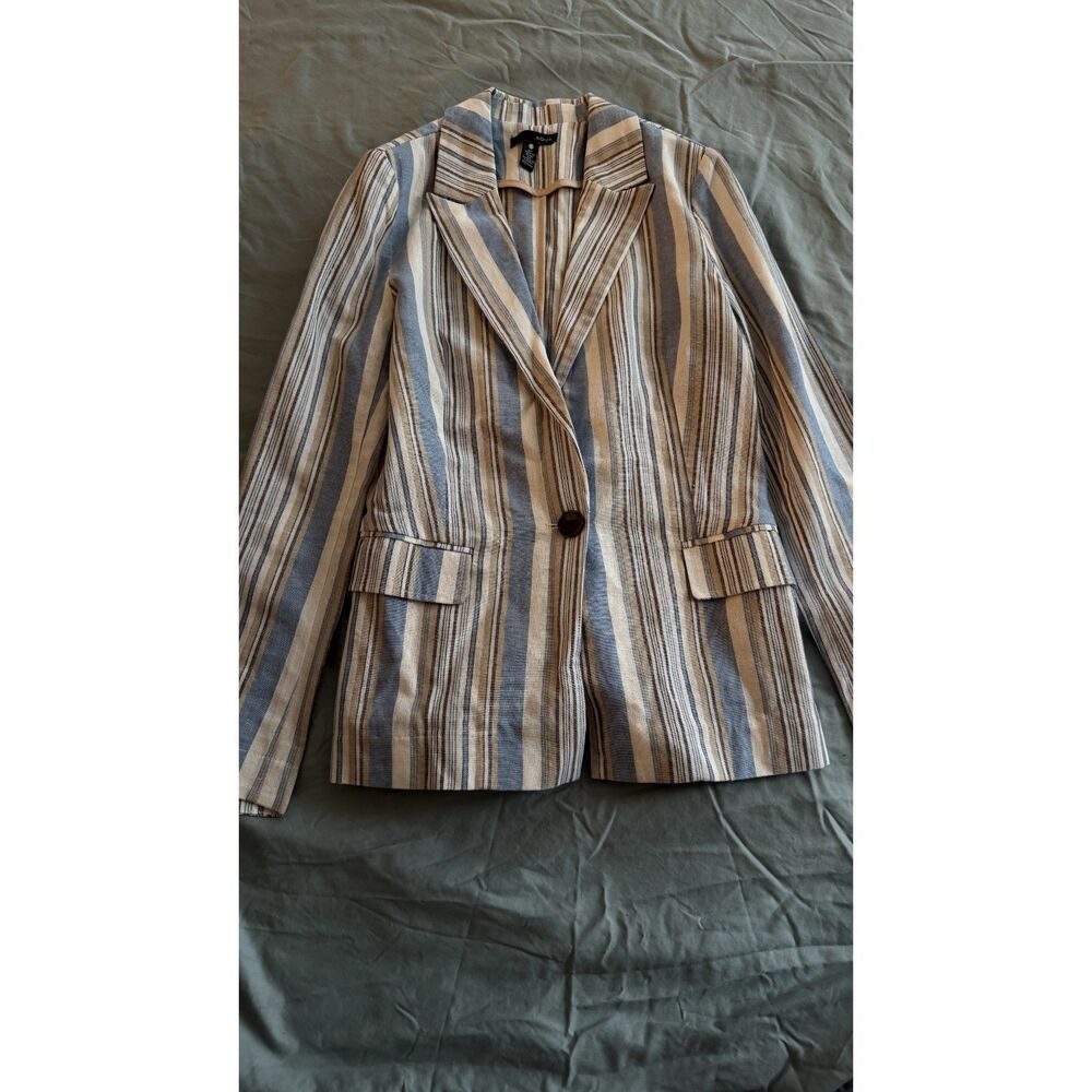 Aqua Women's Linen Blend Striped Casual Blazer